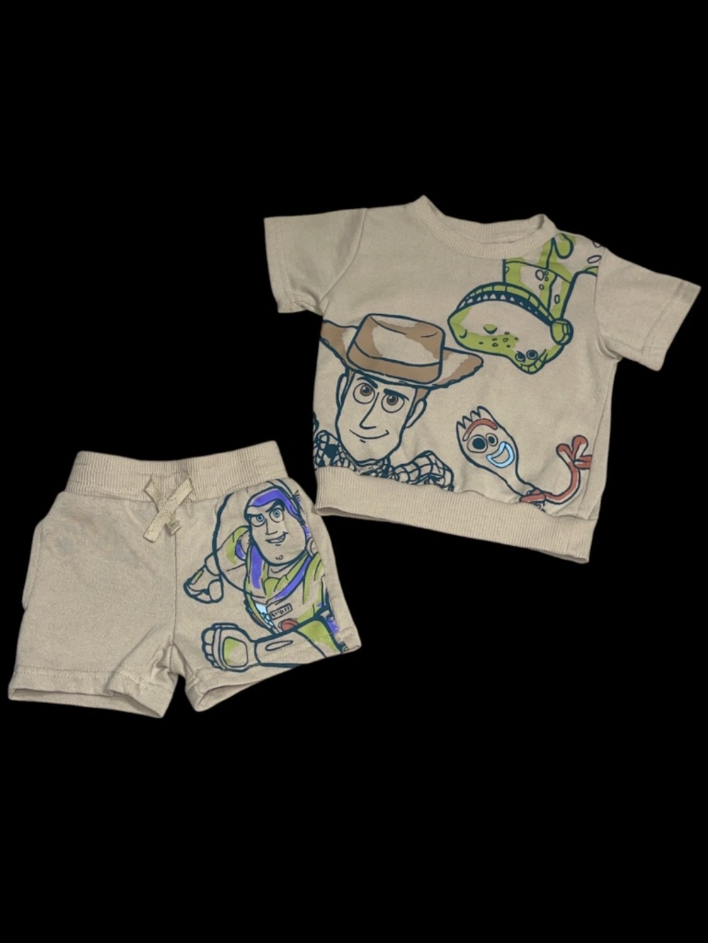 Disney Pixar Toy Story Toddlers Shirt Shorts Outfit Set Sz 18M Khaki Color Boys